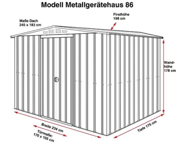 Globel Industries Metall Gerätehaus 8x6 green & cream 234x175x198 cm (BxTxH) 4,1m²  Satteldach