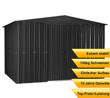 Globel Industries MetallGerätehaus 10x8 anthrazit inkl. Fenster und Sonneneinlass 295x237x203 cm (BxTxH) 7m² Satteldach