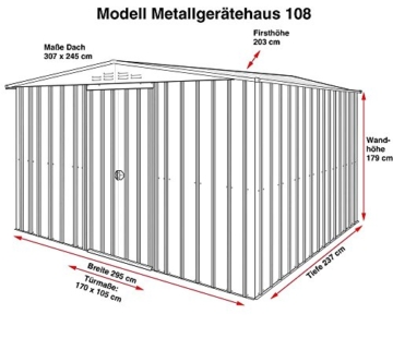 Globel Industries MetallGerätehaus 10x8 anthrazit inkl. Fenster und Sonneneinlass 295x237x203 cm (BxTxH) 7m² Satteldach