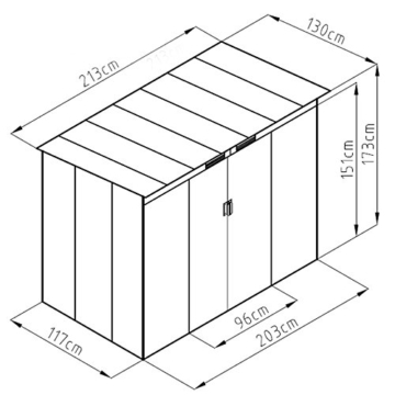 Metall Gerätehaus 213x130x173cm Pultdach (Grau)