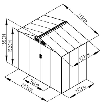 XL Metall Gerätehaus 213x127x185cm (Grau) mit Metallfundament