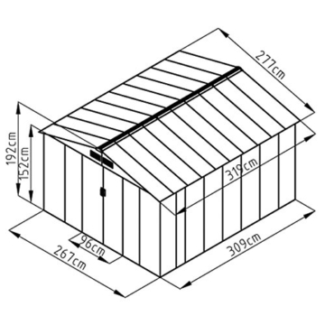 XXXL Metall Gerätehaus 277x309x192cm Satteldach (Grau)