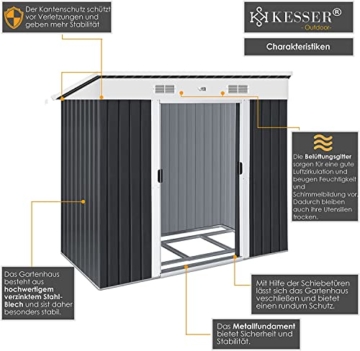 KESSER® - Gerätehaus L Metall 3,4 m³ mit Fundament | 196x122x180 cm Pultdach